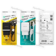 Сетевое З/У Borofone BA36A 1USB 3.0A QC3.0 с кабелем microUSB черный (1/60/240)