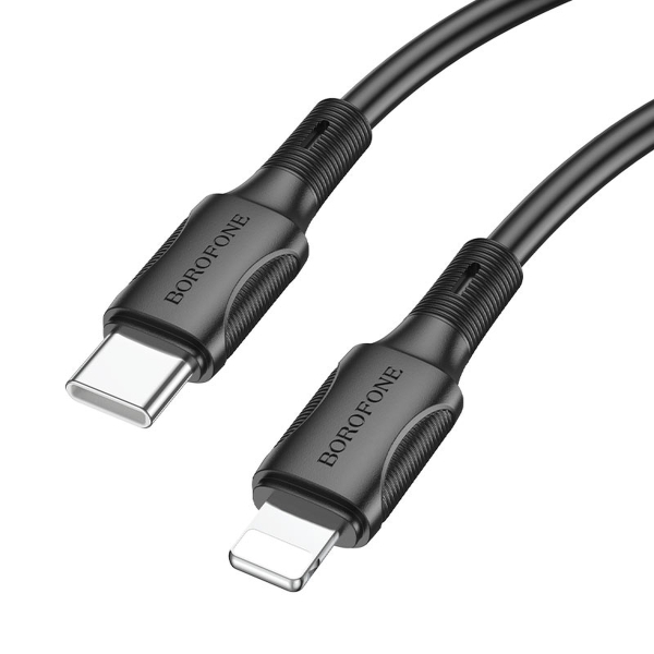 Кабель 8 pin - Type-C Borofone BX80, 1.0м, круглый, 3.0A, силикон, PD20W, цвет: чёрный (1/33/330)