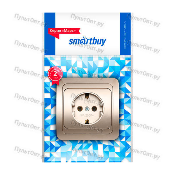 Розетка Smartbuy "Марс" 1гн. 16A С/З пластик шампань