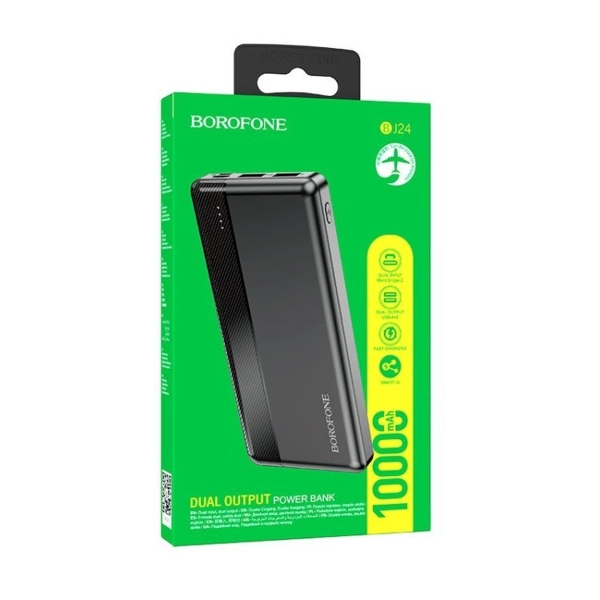 Аккумулятор внешний Borofone BJ24A, 20000mAh, пластик, 2 USB выхода, Type-C, 2.0A, цвет: чёрный (1/2