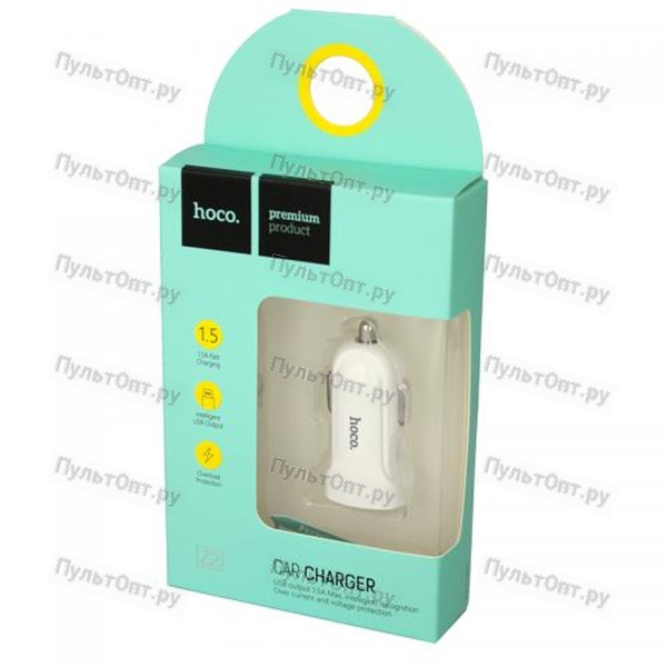 Автомобильное ЗУ 1 USB Hoco, Z2, 1500mA, пластик, кабель микро USB, белый (1/28/280)
