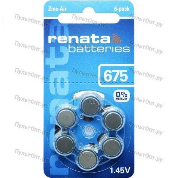 Эл. пит. ZA675 Zinc Air BL6 Renata (60)