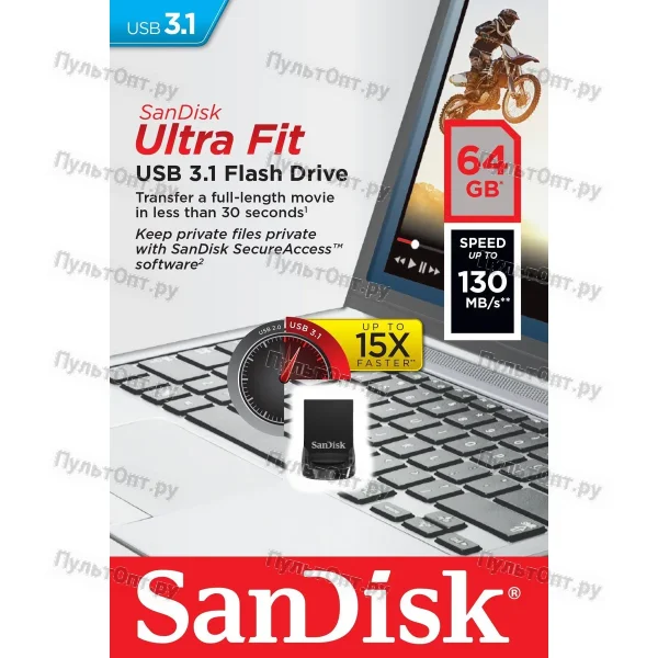 USB 3.1 64GB SanDisk Ultra Fit CZ430 пластик черный