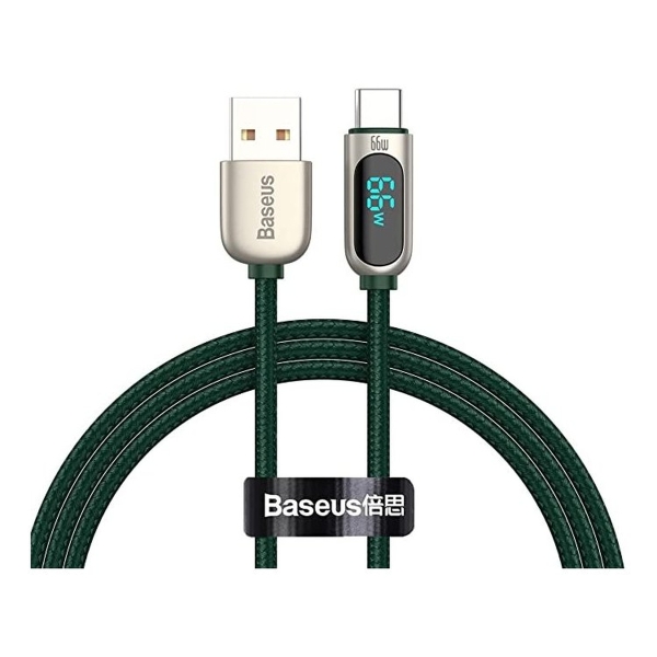 Кабель USB - Type-C Baseus CASX020006 Display, 1.0м, круглый, силикон, QC3.0, 66W, цвет: зелёный (1/