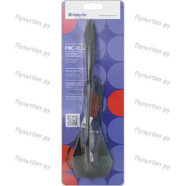 Микрофон Defender MIC-115 конденсаторный 38 дБ 1.7м черный