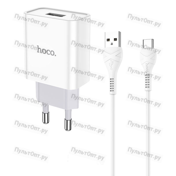 Блок питания сетевой 1 USB Hoco, C81A, Asombroso, 2100mA, пластик, огнестойкий, кабель Type-C, X37 c