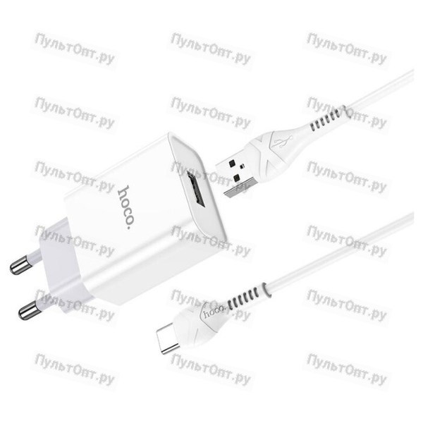 Блок питания сетевой 1 USB Hoco, C81A, Asombroso, 2100mA, пластик, огнестойкий, кабель Type-C, X37 c