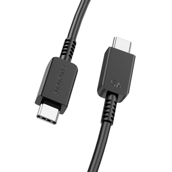 Кабель Type-C - Type-C Borofone BX69, 1.0м, круглый, 5.0A, силикон, цвет: чёрный (1/79/316 шт.)