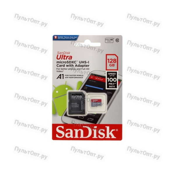 MicroSD 32GB SanDisk Ultra Light Class10 UHS-I (U1) 100 МБ/сек с адаптером