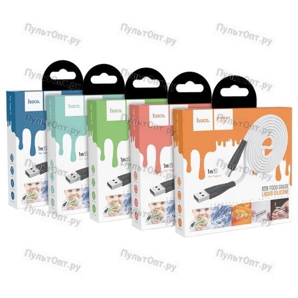 Кабель USB - Type-C Hoco X42 Soft, 1.0м, плоский, 3.0A, силикон, огнестойкий, чёрный