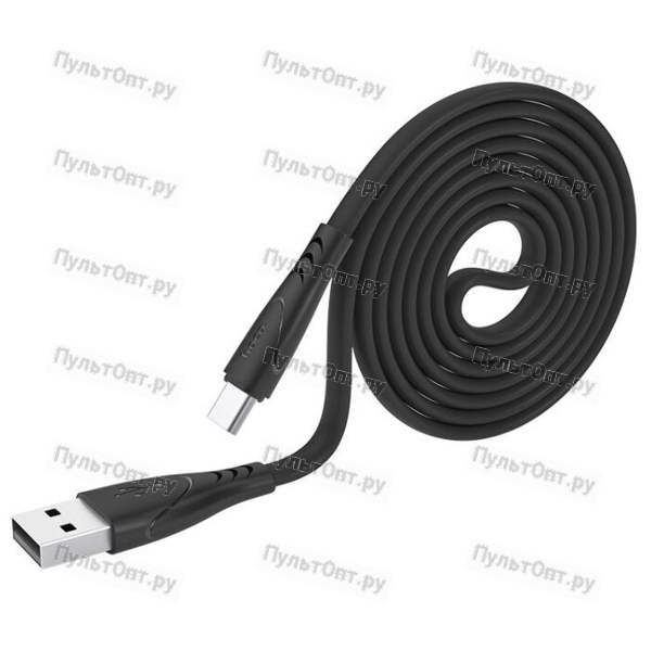 Кабель USB - Type-C Hoco X42 Soft, 1.0м, плоский, 3.0A, силикон, огнестойкий, чёрный