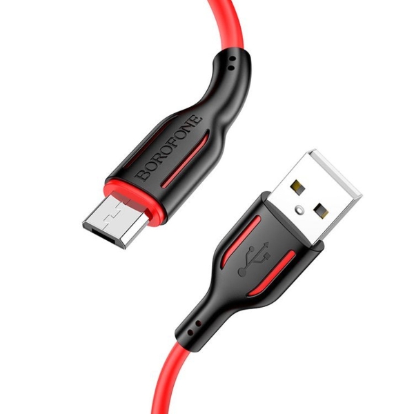 Кабель USB - микро USB Borofone BX63 Charming, 1.0м, круглый, 2.4A, силикон, цвет: чёрный, красная в