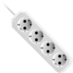 Удлинитель Defender R340 4 гнезда, 2 метра, 16А/3500Вт, с заземлением, ПВС 3х1,0мм, белый (1/40)