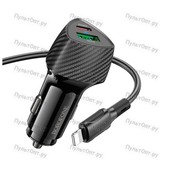 Блок питания автомобильный 1 USB, Type-C Borofone BZ31C Solid, PD30Вт, цвет: черный (1/37/148)