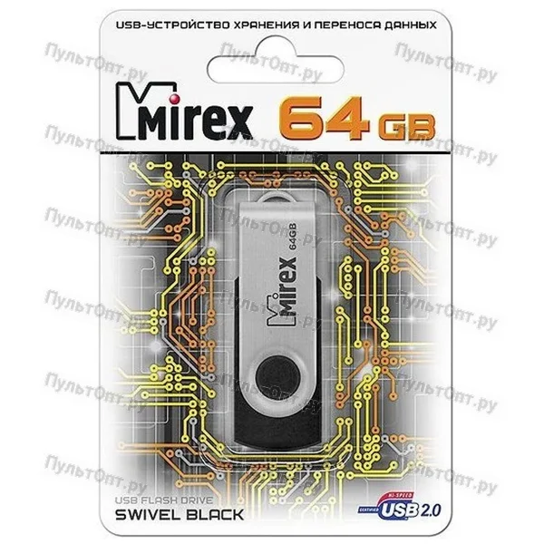USB 64GB Mirex SWIVEL чёрный (ecopack)