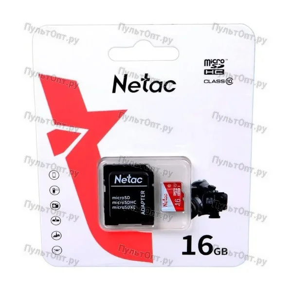 MicroSD 16GB Netac P500 Eco Class 10 + SD адаптер