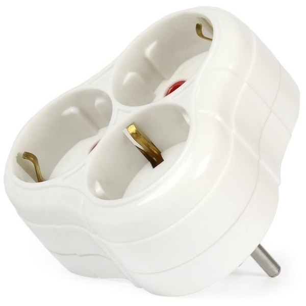 Тройник 3 гнезда с заземлением круглый белый 16А 250В (SBE-16-A01-3z)