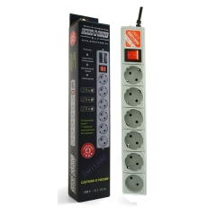 Сетевой фильтр 5м 5+1гн Power Cube серый 10А/2,2кВт