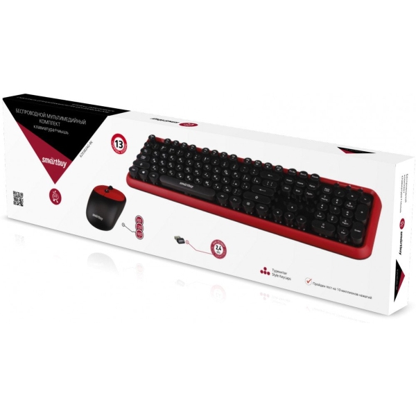 Набор клавиатура+мышь беспроводной Smartbuy 620382AG классическая черный красный