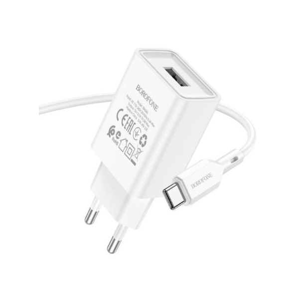 Сетевое З/У Borofone BA68A 1USB Type-C (m) 2.1A белый (1/60/240)