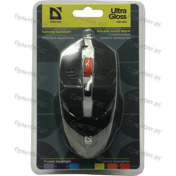 Мышь проводная Defender MB-490 Ultra Gloss классическая USB черный