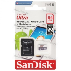 MicroSD 64GB SanDisk Ultra Light Class10 UHS-I (U1) 100 МБ/сек с адаптером