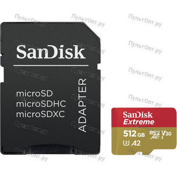 MicroSDXC 512GB Sandisk Rescue Pro Deluxe A2 V30 UHS-I U6 (160 Mb/s)+SD адаптер