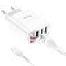 Блок питания сетевой 3 USB Hoco C93A, Easy, 3400mA, кабель Type-C, цвет: белый (1/12/120)