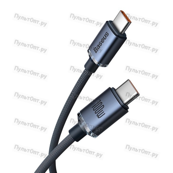 Кабель Type-C - Type-C Baseus CAJY000703 Crystal Shine, 2.0м, круглый, 5.0A, силикон, цвет: синий (1