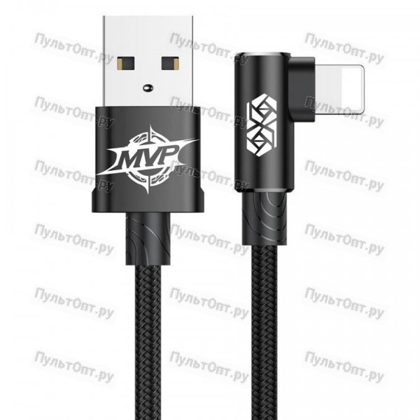 Кабель USB - 8 pin Baseus MVP Elbow Type, 2.0м, круглый, 1.5A, ткань, боковой, цвет: чёрный(1/10/80)