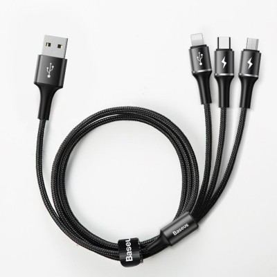 Кабель USB Series 3-in- Apple 8 pin, Type-C, микро USB Baseus, CAMLT-HA01, Halo, 1.2м, круглый, 3.5A