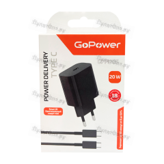 Сетевое З/У GoPower GPPD05 Type-C 20W PD3.0 с кабелем Type-C-Type-C 100W черный (1/200)