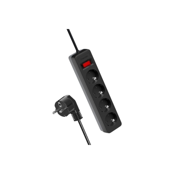 Сетевой фильтр Космос 4р.С/З 10A с выкл. 1.5м ПВС 3x0.75мм? черный (1/20)