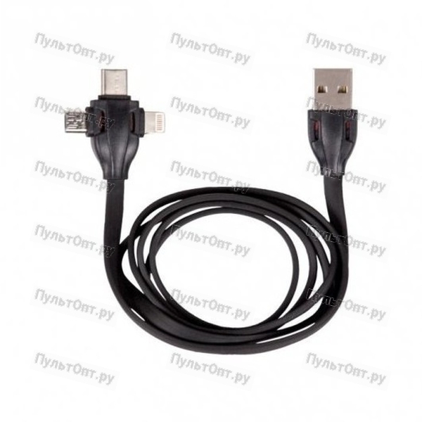 Кабель USB - 8 pin + USB - Type-C + micro USB Ritmix RCC-300, 1 м, плоский кабель