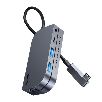 USB-концентратор Baseus, CAHUB-CWJ0G, Bend Angle, Type-C to USB3.0*2+HDMI*1+PD*1+3.5mm*1+TF*1USB3.0,