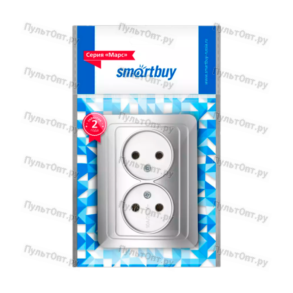 Розетка Smartbuy "Марс" 2гн. 10A Б/З серебряный (1/10)