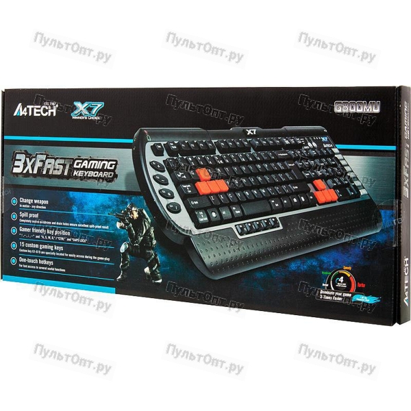 Клавиатура A4 X7-G800MU черный/серый PS/2+USB Multimedia Gamer (подставка для запястий)