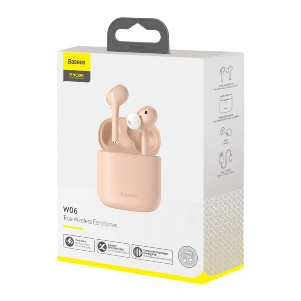 Наушники внутриканальные Baseus W06, Encok, bluetooth, цвет: розовый(1/50)