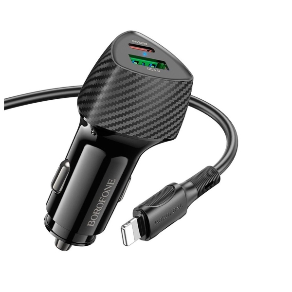 Блок питания автомобильный 1 USB, Type-C Borofone BZ31C Solid, PD30Вт, кабель Type-C - 8 pin, цвет: 