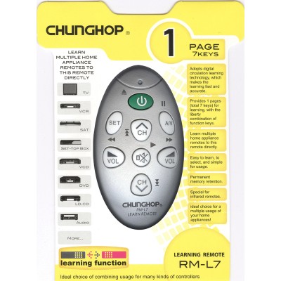 Универсальный пульт Chunghop RM-L7 (обучаемый, 7 кнопок)