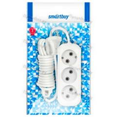 Удлинитель Smartbuy 3р.Б/З 10A 2.0м ПВС 2x1мм? белый (1/50)