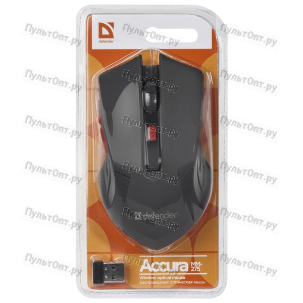 Мышь Defender Accura MM-275, красная, беспроводная, 6 кнопок, 800-1600 dpi, USB