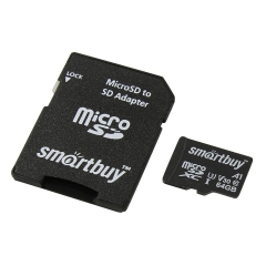 MicroSD 64GB Smartbuy Сlass 10 Advanced U3 V30 A1 (55/90 Mb/s)+ SD адаптер
