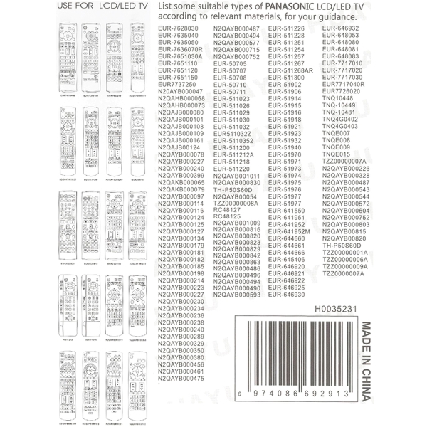 Универсальный пульт Huayu для Panasonic RM-L1378
