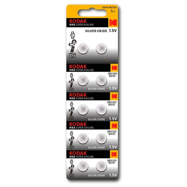 Элемент питания Kodak SG10 (389) SR1130, SR54 MAX Silver Oxid Button Cell (10/100/2000)