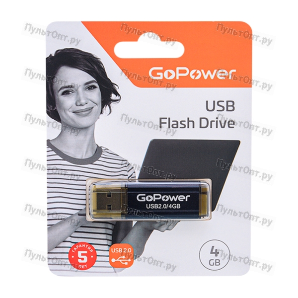 Флеш-накопитель GoPower HIT 4GB USB2.0 металл черный