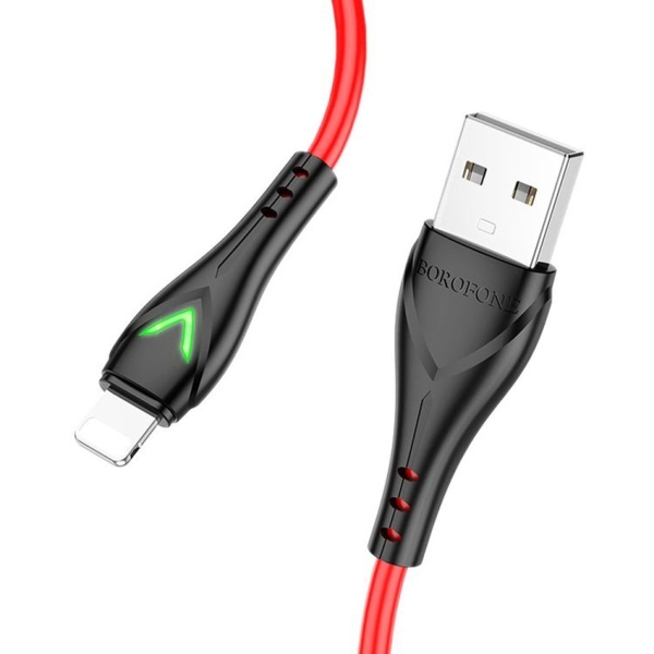 Кабель USB - 8 pin Borofone BX65 Bright, 1.0м, круглый, 2.0A, силикон, подсветка, цвет: красный (1/3