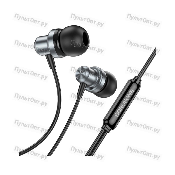 Наушники внутриканальные Borofone BM70 Rich, пластик, микрофон, кнопка ответа, 1.2 м, цвет: серый (1