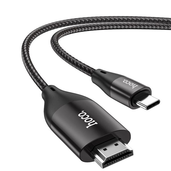 Кабель HDMI - Type-C Hoco UA16 HD, 2.0м, круглый, ткань, силикон, поддержка 4К, цвет: серый (1/28/16