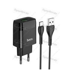 Блок питания сетевой 1 USB Hoco, C72Q, Glorious, 2400mA, пластик, QC3.0, кабель Type-C, чёрный